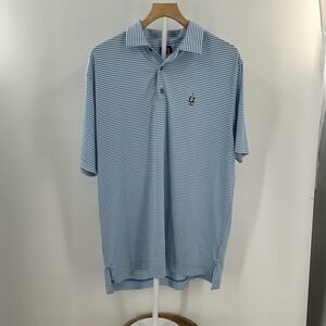 FootJoy FJ Golf Polo Shirt Mens Large Blue White Striped Performance Short Sl